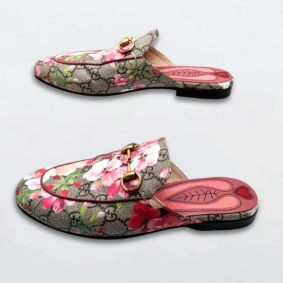 Gucci Princetown Mokassins Floral Mules GG Supreme Bloom Canvas Multicolor W 36 - Picture 3 of 16